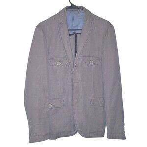 Exibit La Sartoria Mens Blazer 36R Beige Linen Blend Peak Lapel Sport Coat *FLAW